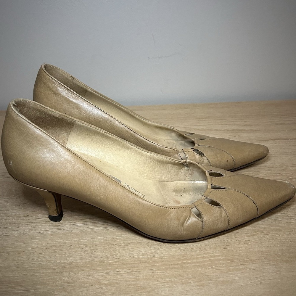 Salvatore Ferragamo Tan Pointed Toe Leather Pumps - Picture 2 of 5